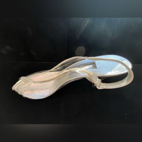 STUART WEITZMAN Clear Peep Toe Sling Back Silver Vintage Heels - Picture 13 of 15